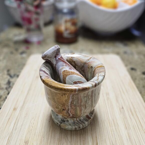 Marble Mortar and Pestle Set grinder for herbs, spices & nuts, housewarming gift - Picture 2 of 11